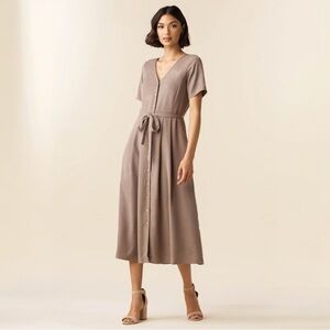 VETTA | Dresses | Vetta Capsule Light Taupe 0 Tencel The Button Up Midi  Dress Small | Poshmark